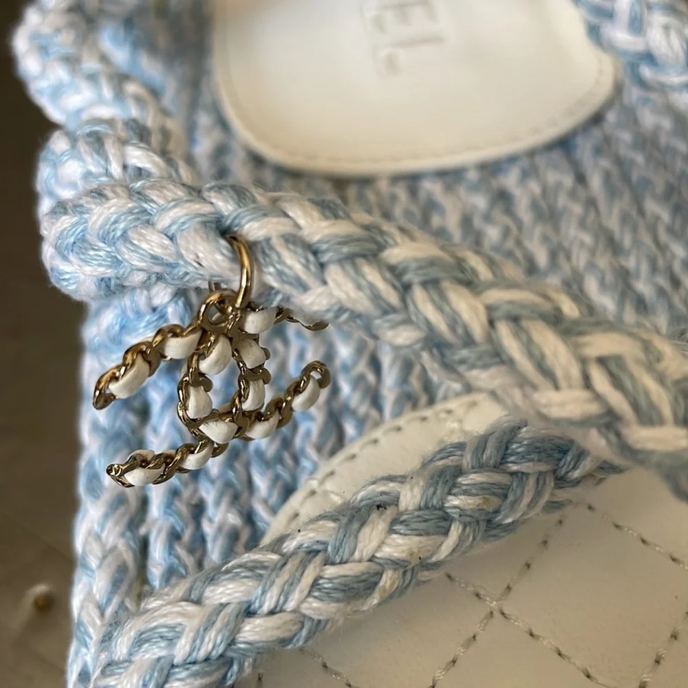 Chanel cord blue white chain charm sandal rope flats sz 39 with box $1425 - Picture 3 of 10